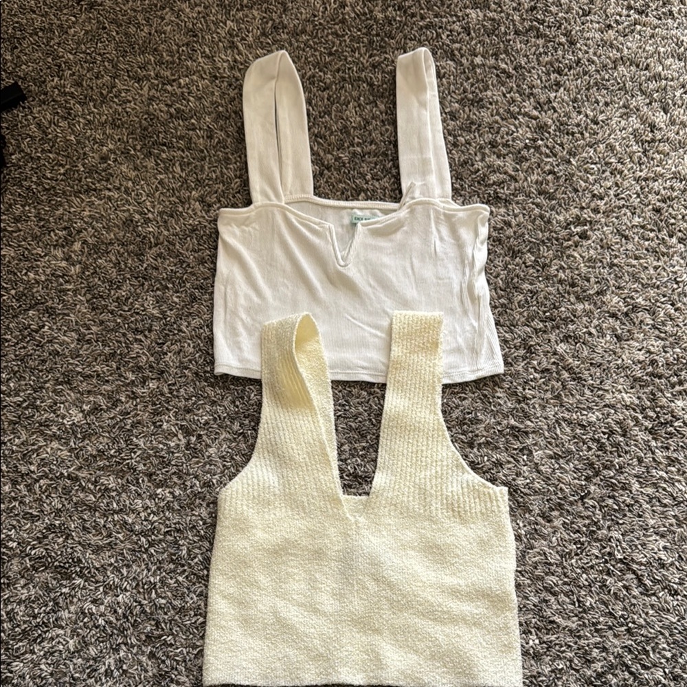 Urban Outfitters White and Cream Crop Tank Top